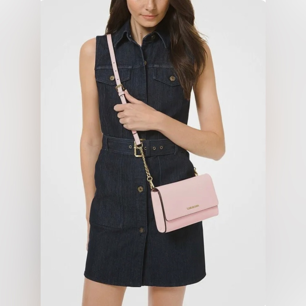 MICHAEL Michael Kors Jet Set Travel Powder Blush Clutch Crossbody Leather, NWT